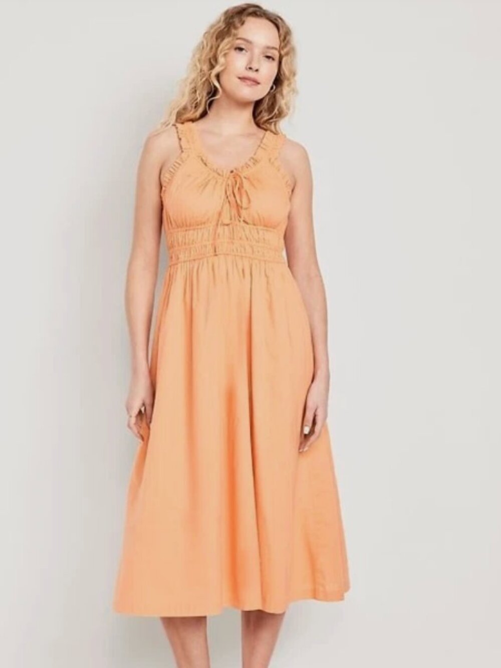 Orange Ruffled Casual Midi Dress
